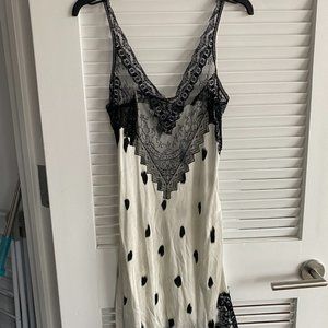 Burberry XS slip dress, black and white silk with lace, as seen on Selena Gomez